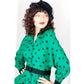 Vintage 80s Does 40s Green Polkadot Print Dress Peplum Pockets  / Strawberry Studio / S