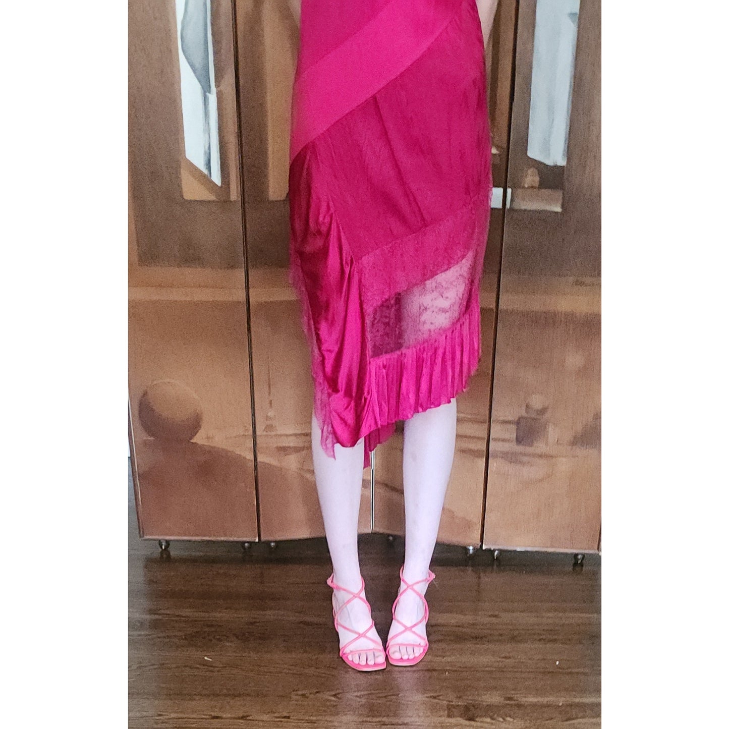 2018 Givenchy Runway Sample Dress Asymmetric Handkerchief Fuchsia Mesh Lace