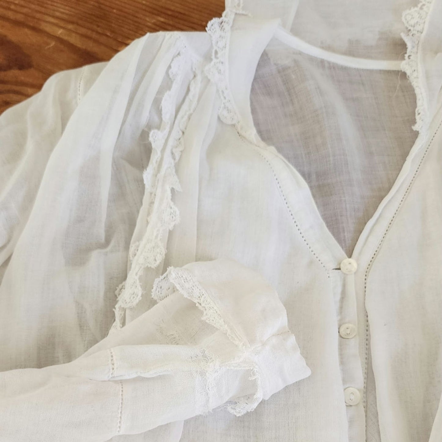 Antique Edwardian White Blouse Frilly Front Panel Sailor Collar