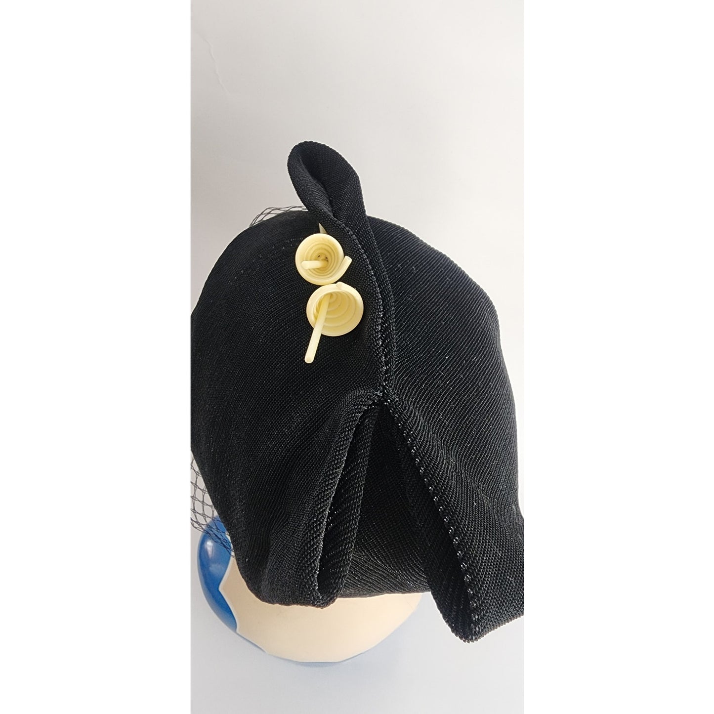 Vintage 30s Art Deco Style Hat Black w/Cream Lucite Modernist Design