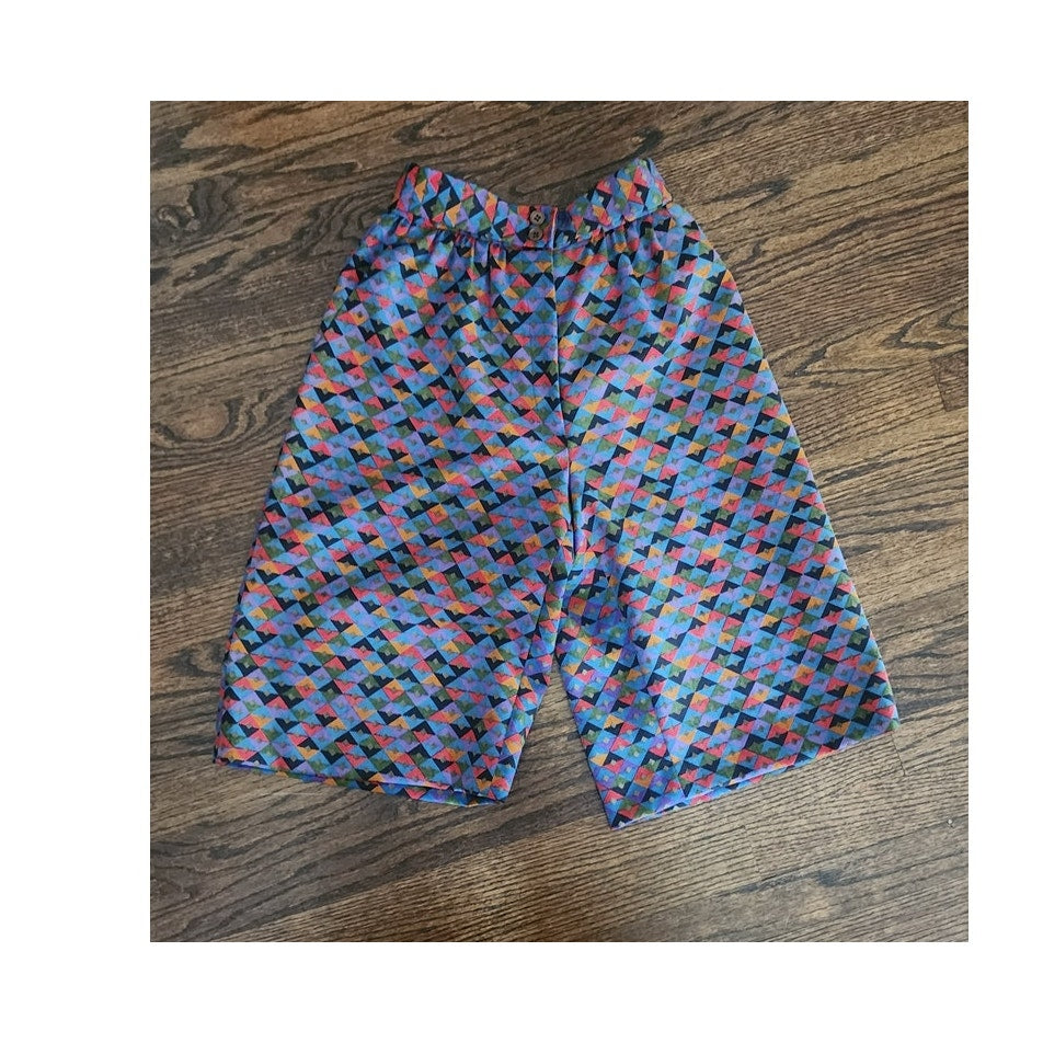 Vintage 1980s Giorgio Armani Shorts Geometric Mosaic Print High Waisted Long Bermuda