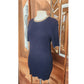 Vintage 90s D&G Dolce & Gabbana Ribbed Knit Mini Dress Blue Beige Trim