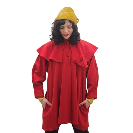 Vintage 90s Red Wool Swing Jacket Hip Length Coat Victoria March Chicago Designer
