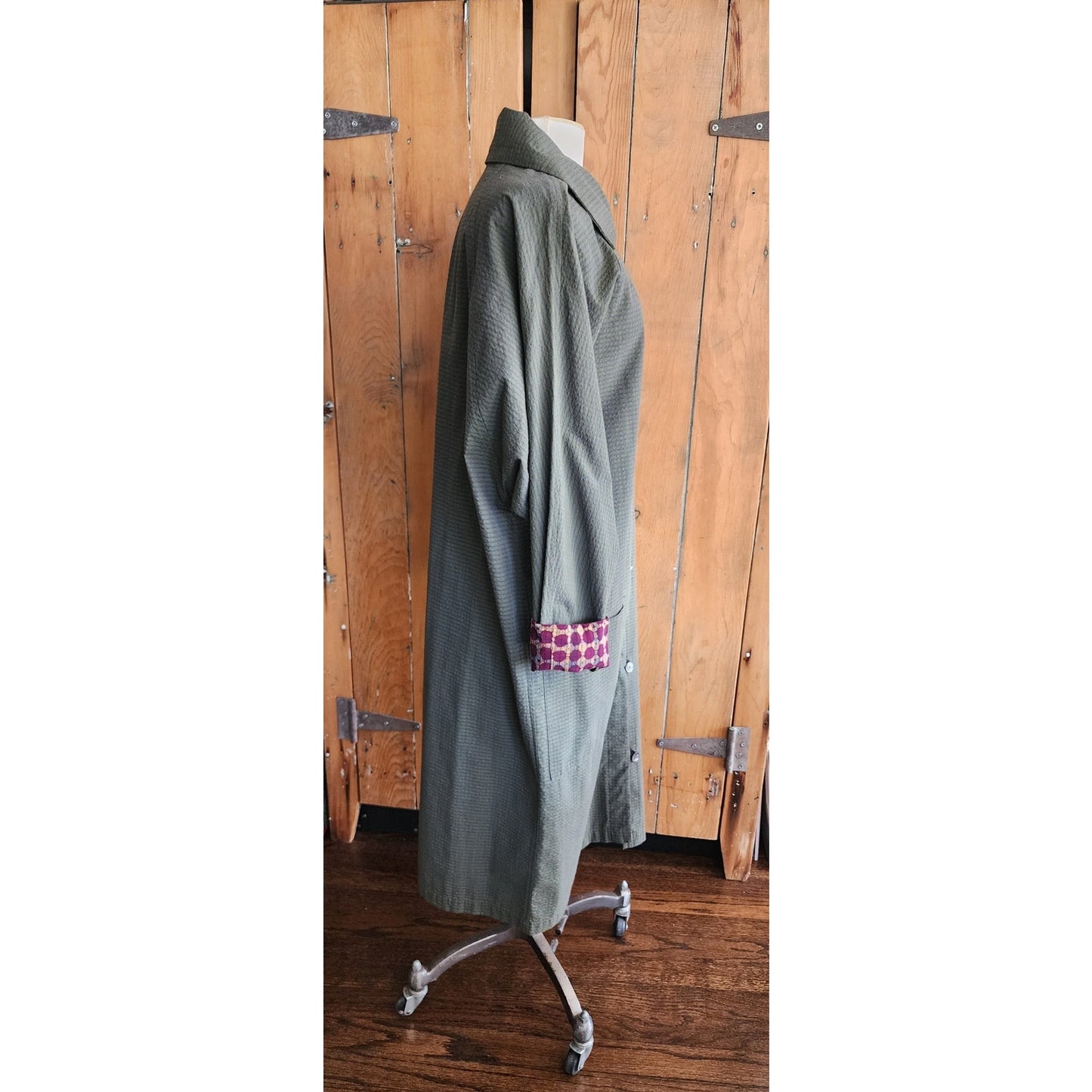 Vintage Su Zen Green Dress Button Down Front Seersucker