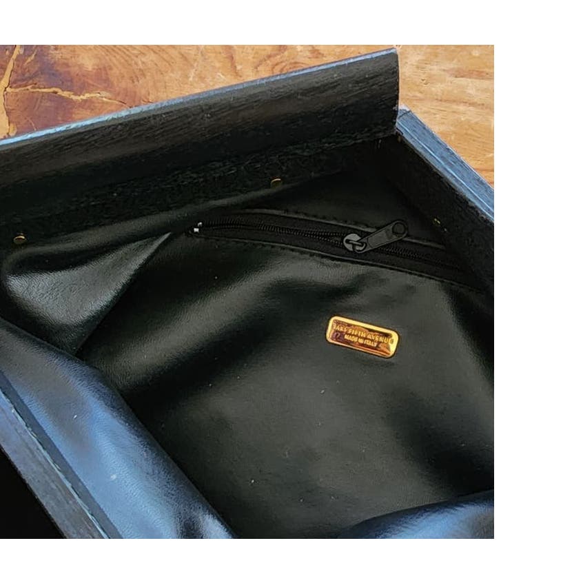 Vintage Black Suede Clutch Bag w/Wood Saks Fifth Ave