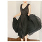 Vintage 2000s Etro Sun Dress Black Cotton w/ Asymmetrical Skirt Medium