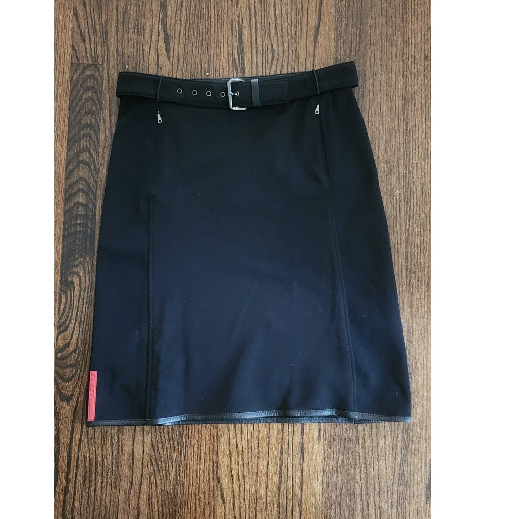 Archive Prada Sport AW 1999 Nylon Belted Technical A Line Skirt Linea Rossa Red Tab Size L