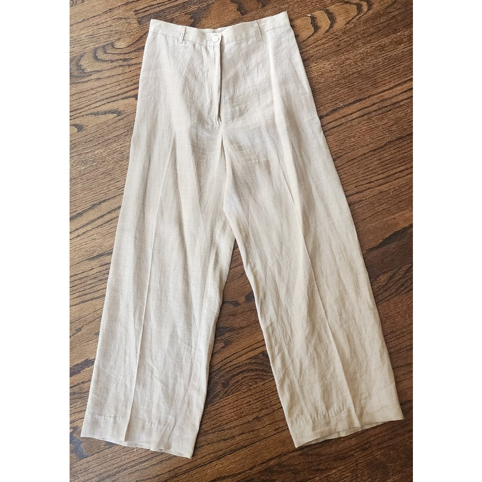 Vintage 90s Jil Sander Pant Suit Beige Ramie Nehru Jacket + Slacks