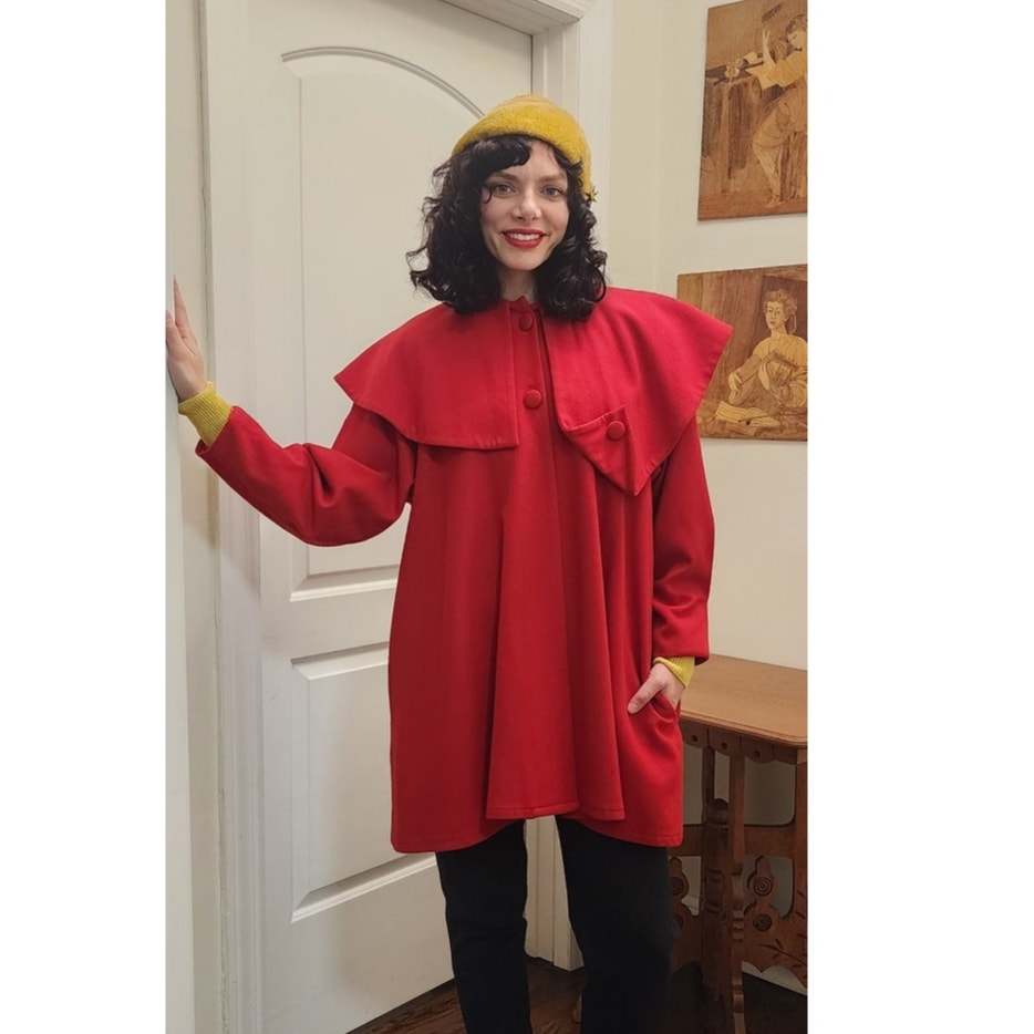Vintage 90s Red Wool Swing Jacket Hip Length Coat Victoria March Chicago Designer