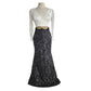 Vintage Evening Gown White Black Sequins Gold Leaf Belt w/Rhinestones