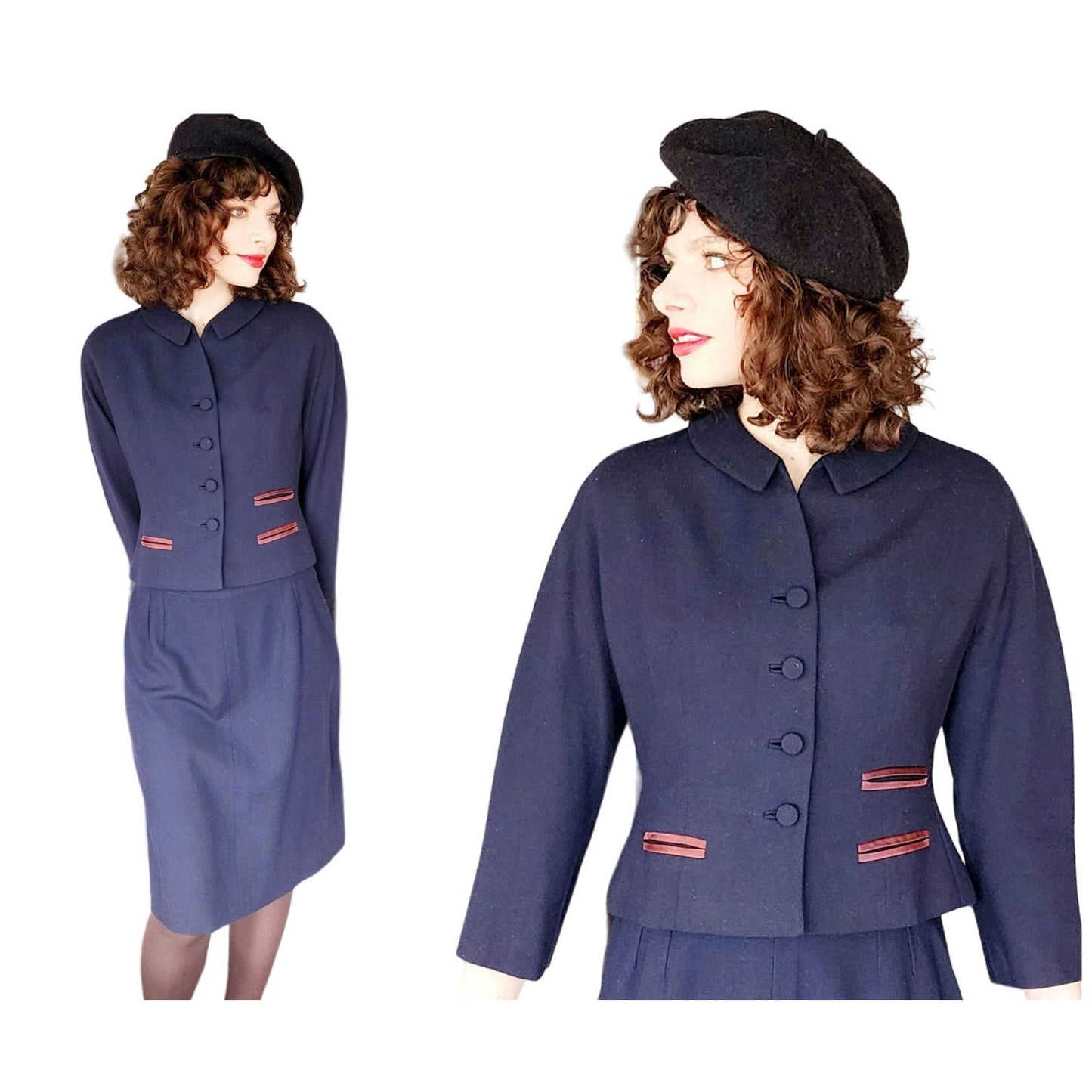 Vintage 50s Skirt Suit Navy Blue Baskin Chicago Styled by Rudy