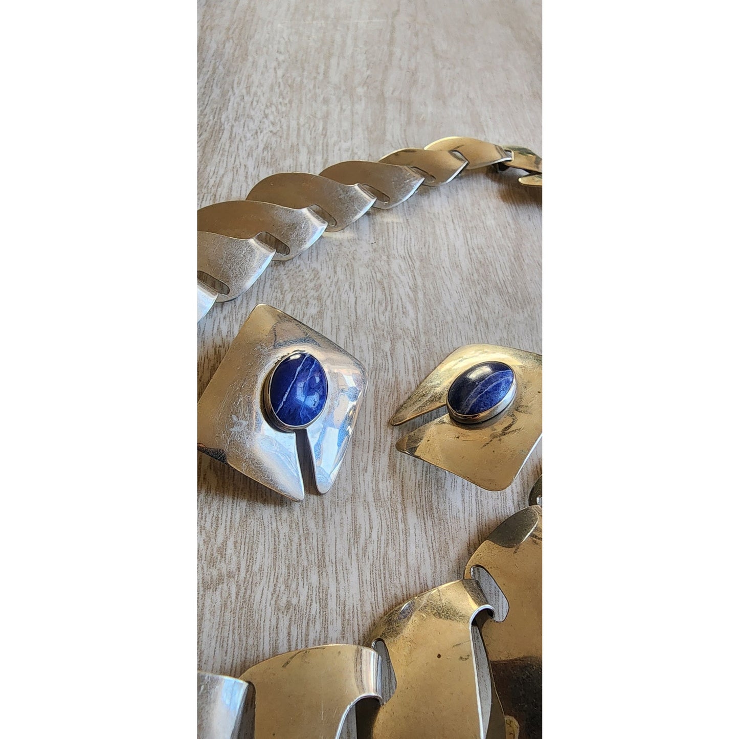 Vintage 1980s FLORELLE Necklace Earring Set Silver & Blue Sodalite