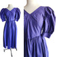 Vintage 80s Laura Ashley Dress Purple Cotton Puffed Sleeves