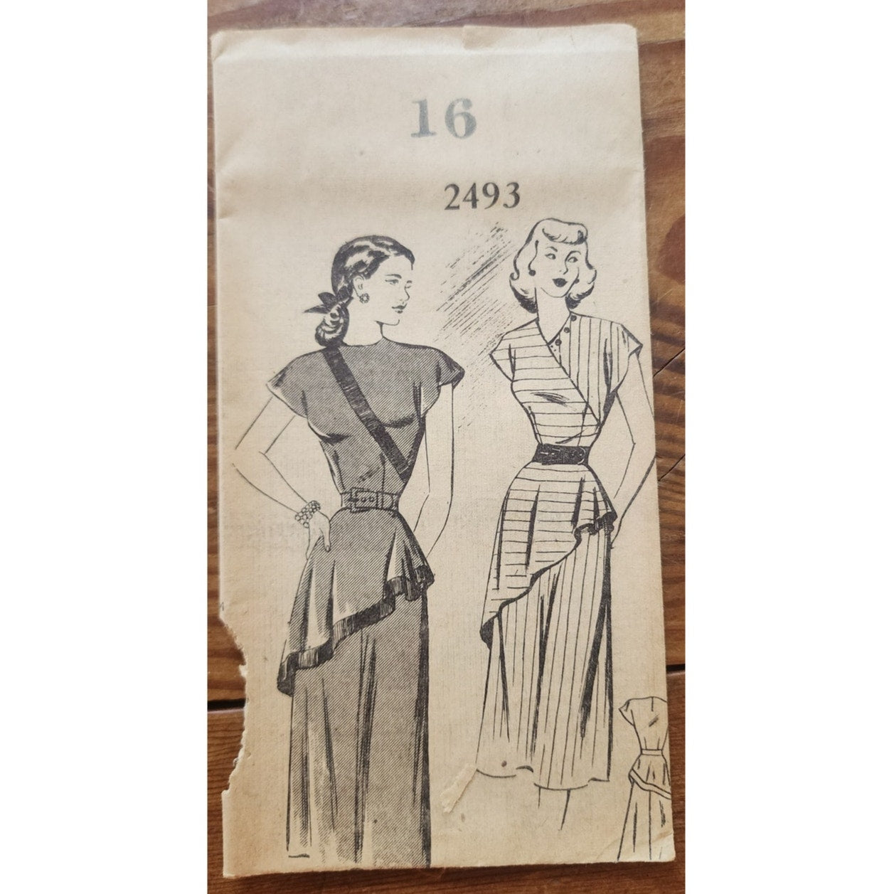 Vintage 40s Dress ORIGINAL Sewing Pattern: Chicago Tribune Marian Martin Mail Order 2493 Asymmetric Draped Frock
