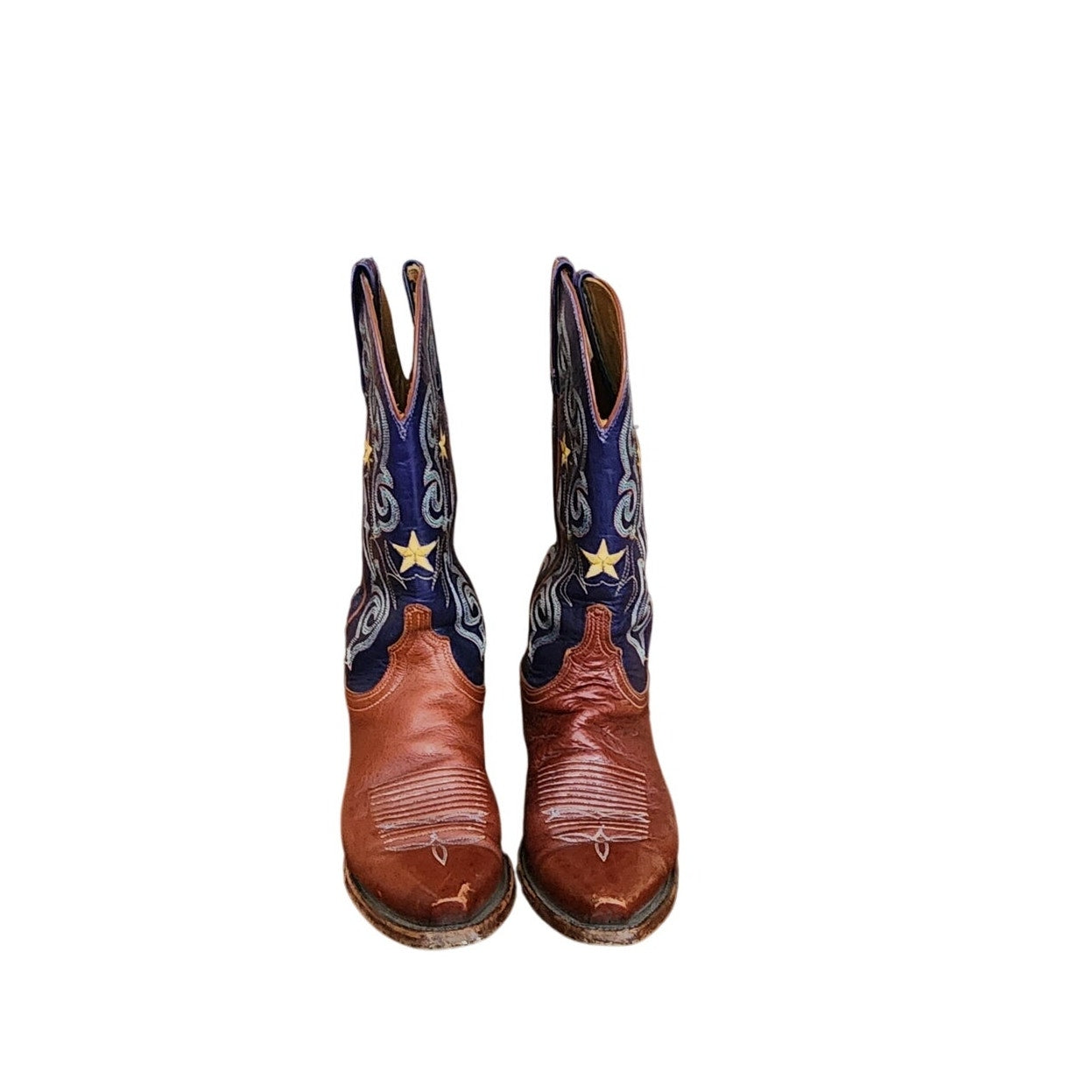 Vintage Y2K Lucchese 1883 Western Boots Blue Leather Star Embroidery Cowgirl Cowboy
