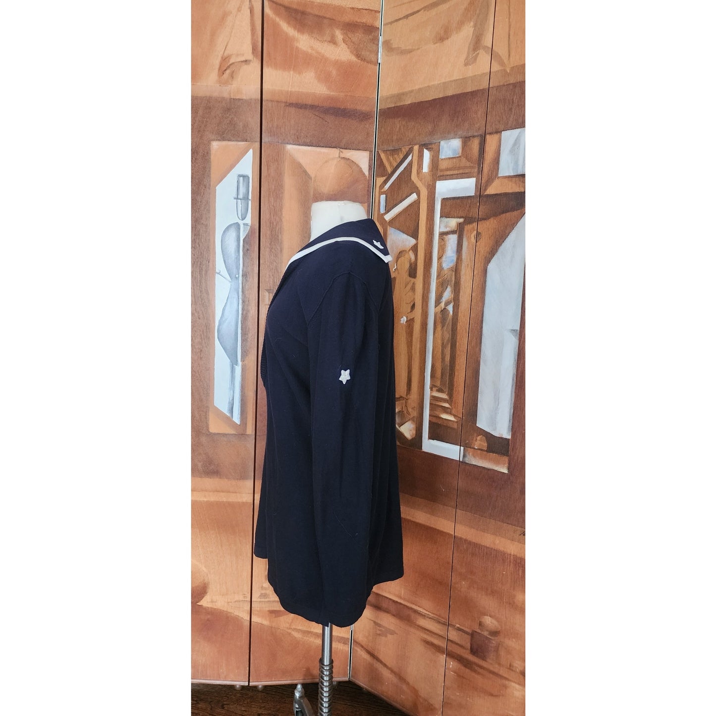 Vintage 90s Sonia Rykiel Tunic or Mini Dress Navy Blue Knit Sailor Collar Long Sleeved 42