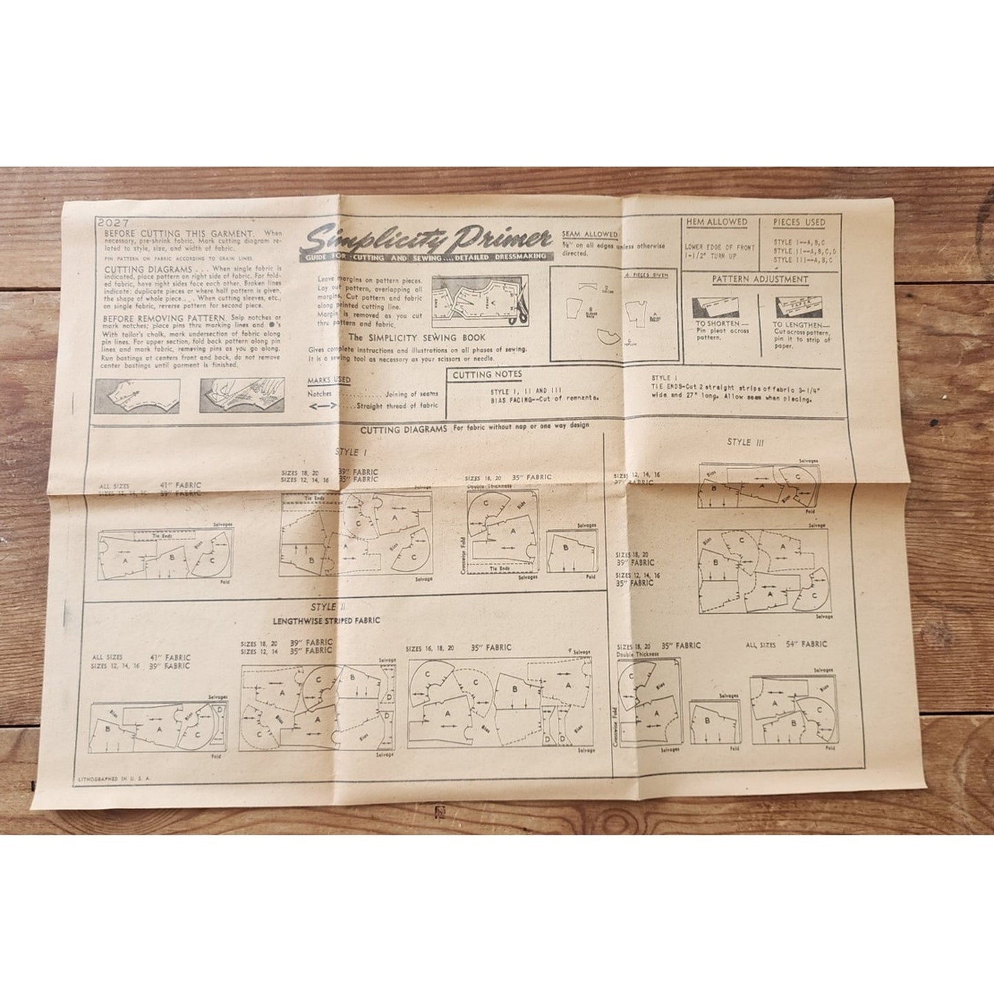 Vintage 40s Sewing Pattern ORIGINAL Womens Blouse w/Peplum Simplicity 2027