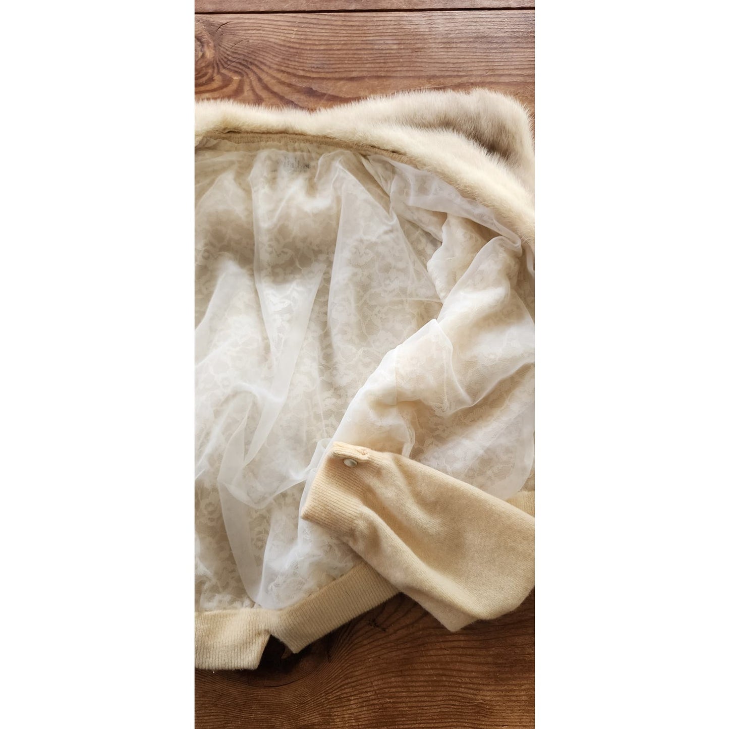 Vintage 50s Cream Cashmere Cardigan Blonde Mink Collar