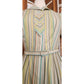 Vintage 40s 50s Pastel Green Blue Striped Day Dress w/Pocket & Belt Short Sleeves