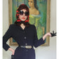 Vintage 80s Belt Rhinestone Buckle Black Leather /