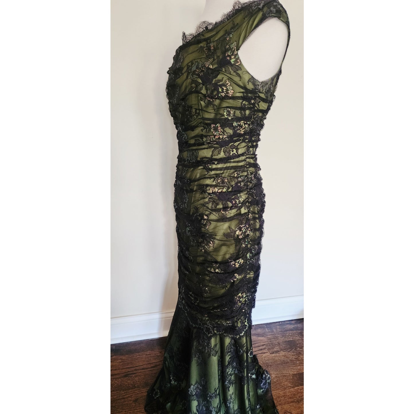 Vintage 2000s M for Missoni Evening Dress Green Black Lace Off the Shoulder / M