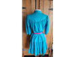 Vintage 80s Blue Day Dress Puffed Sleeves Pink Belt Betsy's Things