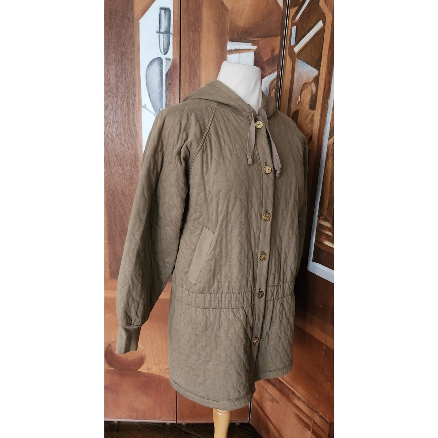 Vintage Sonia Rykiel 90s Quilted Hooded Jacket Brown Mid-Length / M