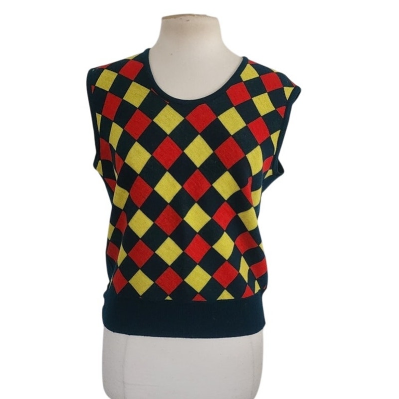 Vintage 70s Argyle Sweater Wool Vest Dark Green Marshall Field & Co Unisex