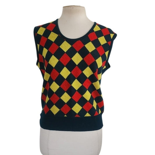 Vintage 70s Argyle Sweater Wool Vest Dark Green Marshall Field & Co Unisex