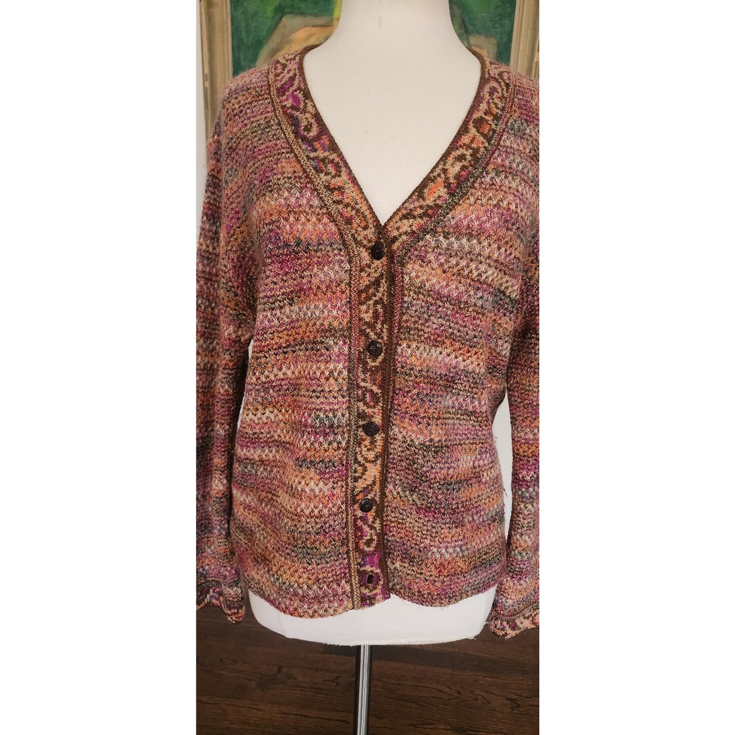 Vintage 1980s MISSONI Cardigan Sweater Orange Brown Red Tones