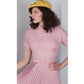 Vintage 40s Pink Dress Pleated Wool Belted w/Rhinestone Pin / S