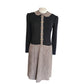 Vintage 1980s CIAO Dress Drop Waist Black Knit Gray Faux Suede / M