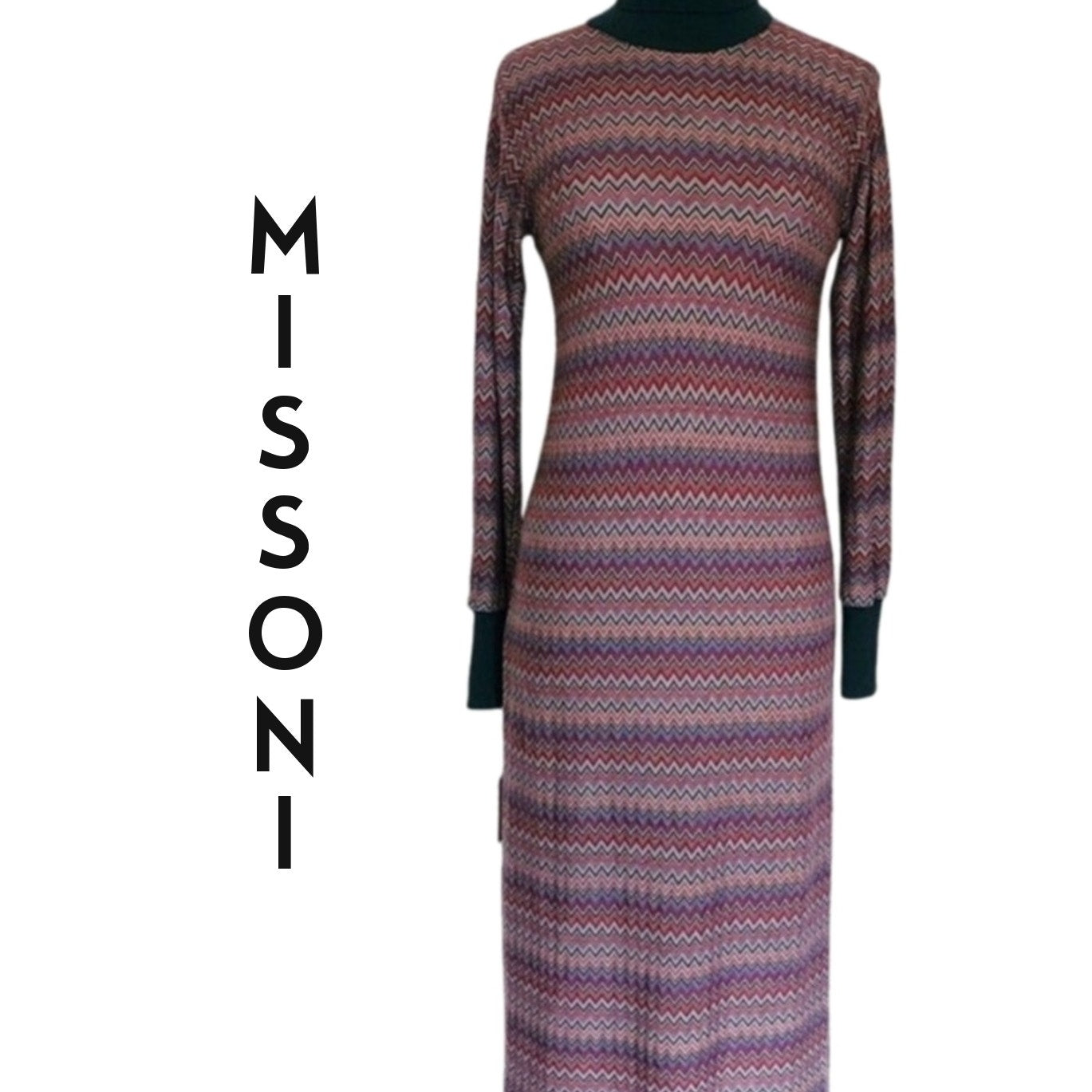 Vintage 1970s Missoni Dress Zigzag Knit Turtleneck Saks Fifth Avenue