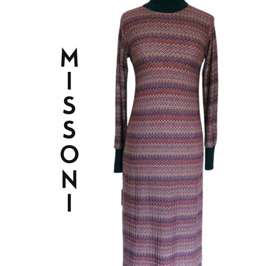 Vintage 1970s Missoni Dress Zigzag Knit Turtleneck Saks Fifth Avenue
