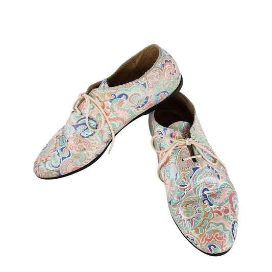 Vintage 80s Paisley Print Loafers Lace Up Shoes Free Lance Size 38