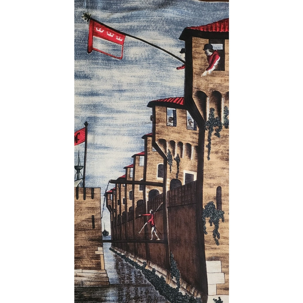 Vintage 40s Silk Scarf Italian Renaissance Painting Venice Port Ships Carpaccio Marshall Field