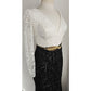 Vintage Evening Gown White Black Sequins Gold Leaf Belt w/Rhinestones