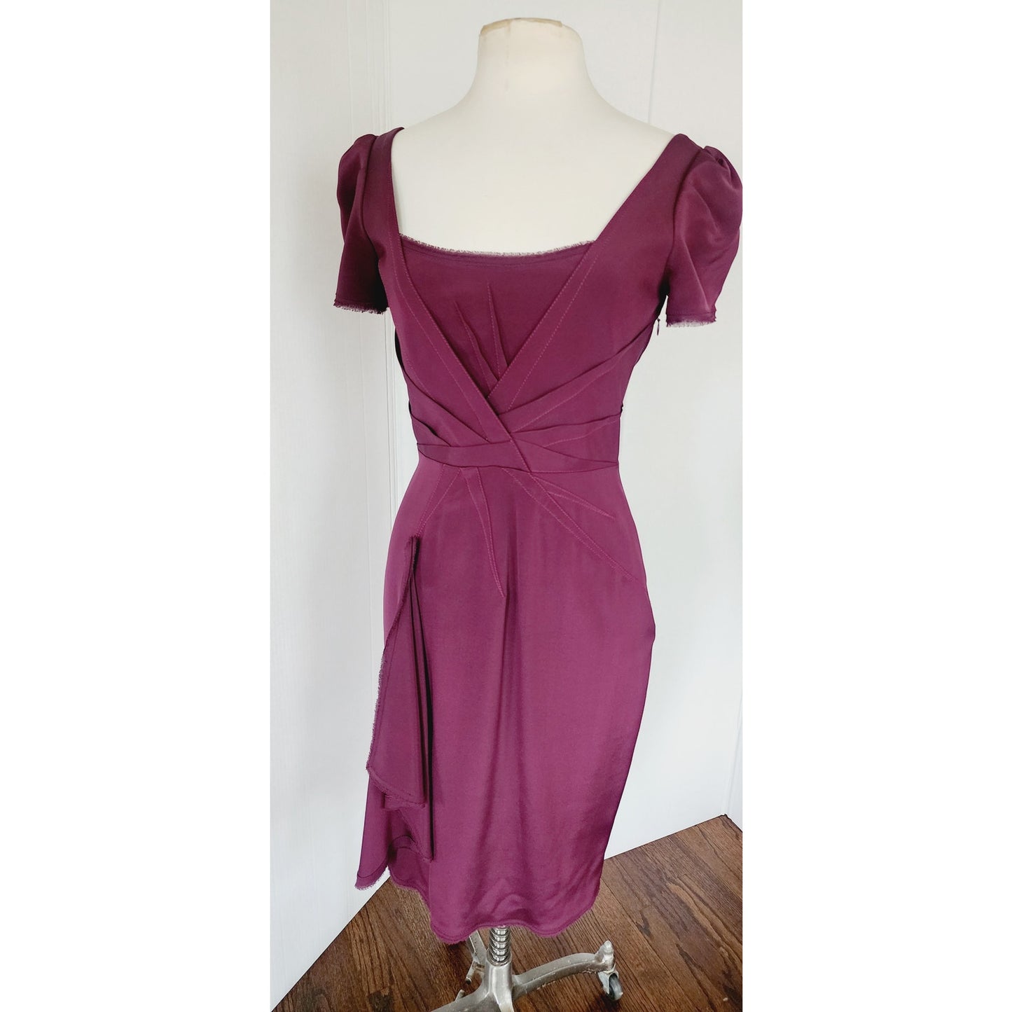 Vintage Y2K Zac Posen Dress Plum Purple with Side Waterfall Scarf NWT