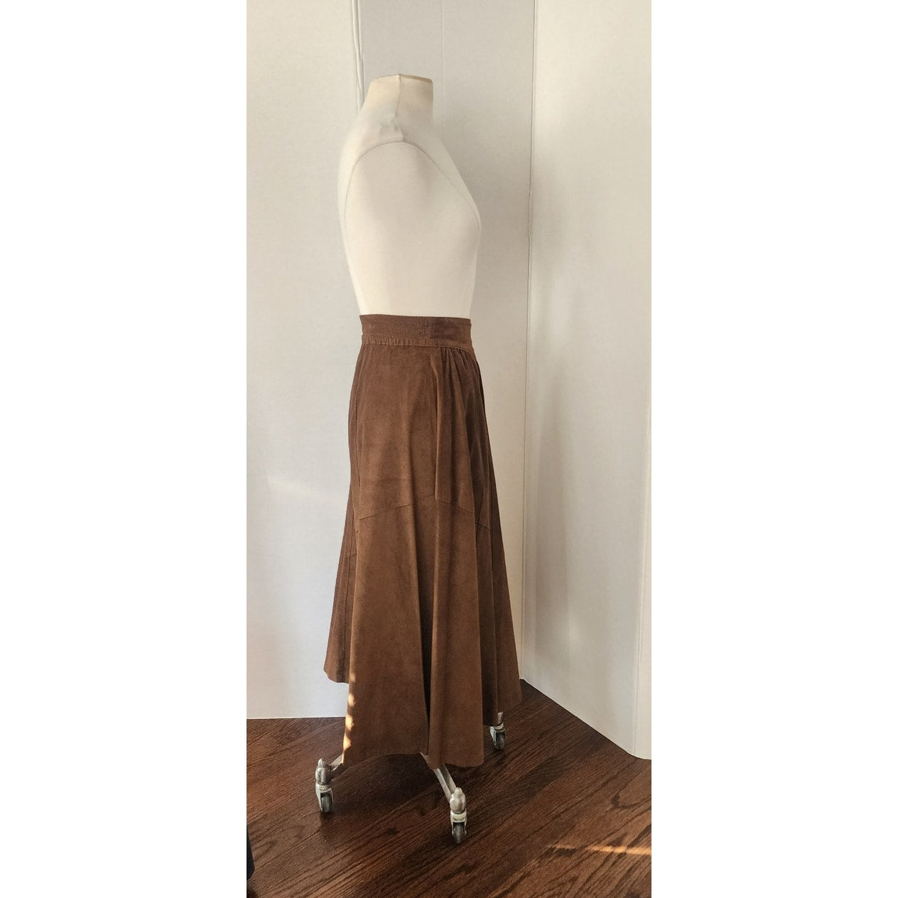 Vintage 70s Midi Skirt in Brown Suede Pia Rucci Large