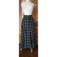 Vintage 1990s Anne Klein II Long Skirt Black Linen White Plaid Button Down / M