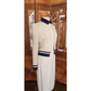 Vintage 70s St John Knit Skirt Suit + Blouse Three Piece Set Cream Navy Blue