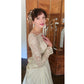 Vintage 1950s Wedding Dress Cream Lace Long Sleeves Long Train Bow Back / Small
