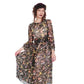 Vintage 1970s Dark Floral Print Dress Gauzy Maxi Sash Tie Belt
