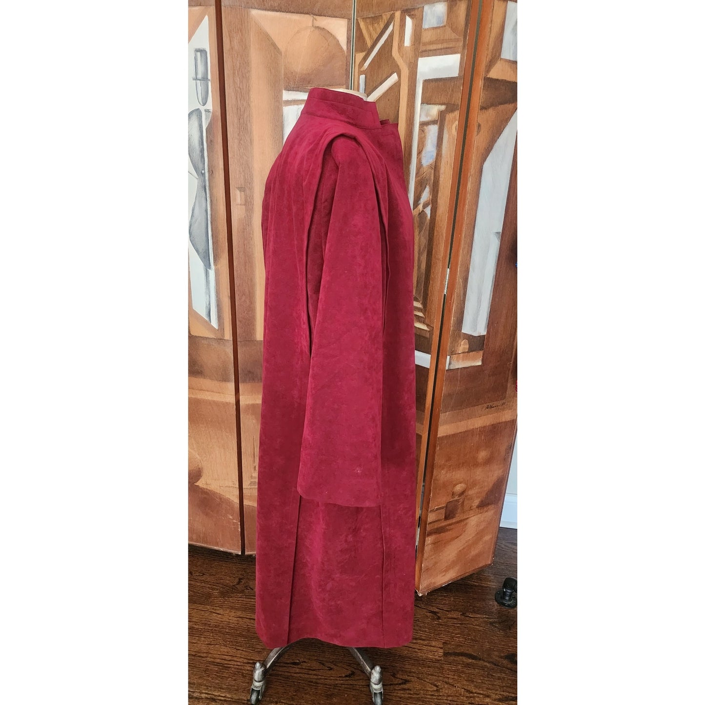 Vintage 1970s Pauline Trigère Ultrasuede Coat Burgundy Red Maxi Trench