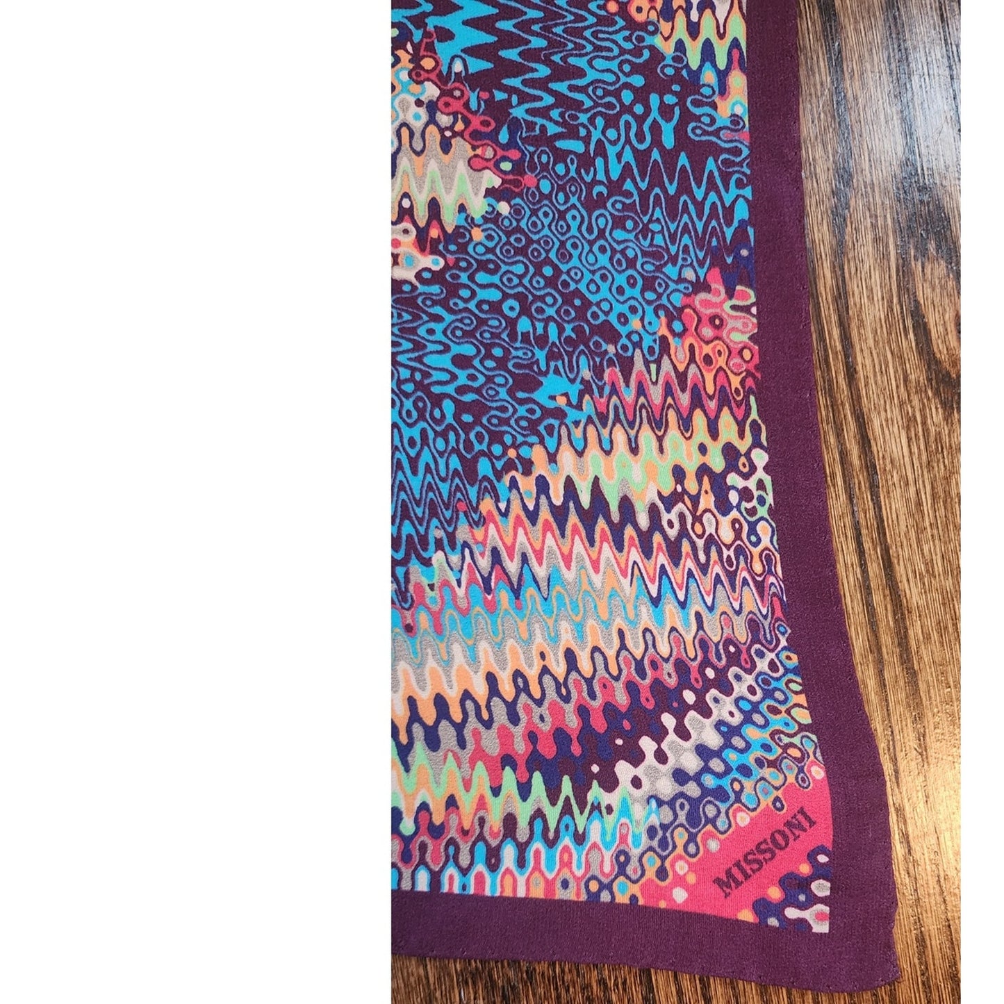 Vintage Missoni Silk Scarf Small Square Zig Zag Psychedelic Pattern