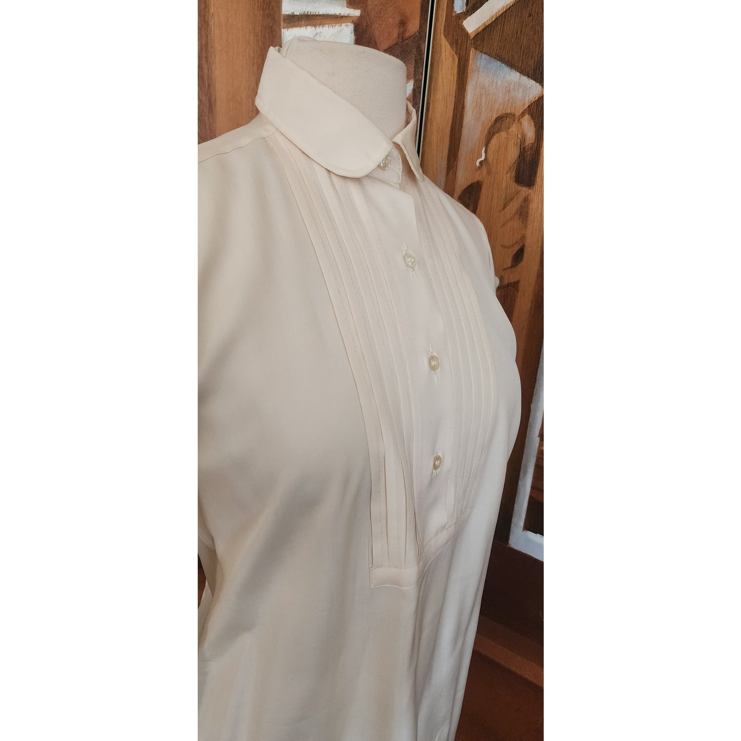 Vintage 80s BURBERRYS Cream Silk Blouse Pleated Front / M