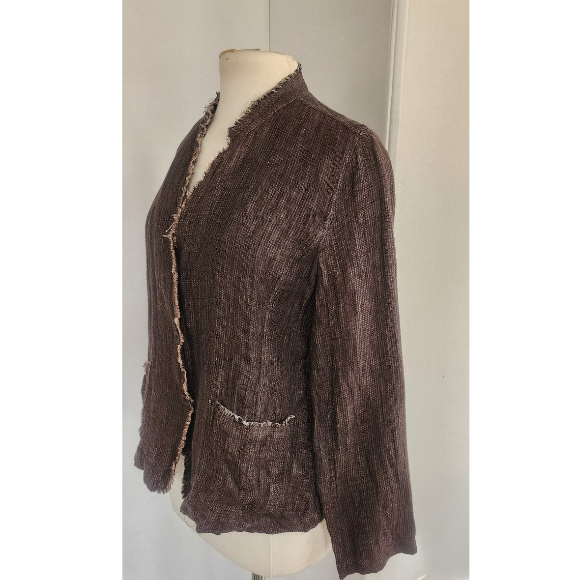 Vintage Y2K Eileen Fisher Brown Linen Jacket Raw Edge Button Down/ M