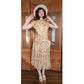 Vintage 40s Floral Print Short Sleeve Button Front Cotton Midi Day Dress w/Pockets Circle Skirt