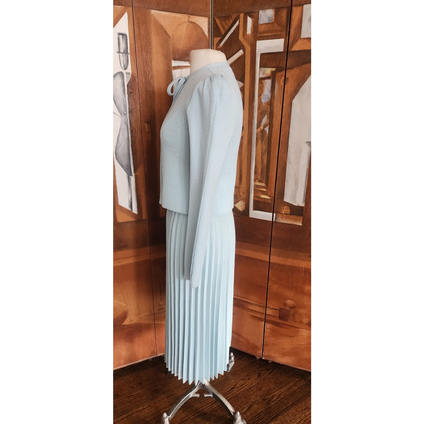 Vintage 70s St John Santana Knit Suit Baby Blue w/Blouse RARE