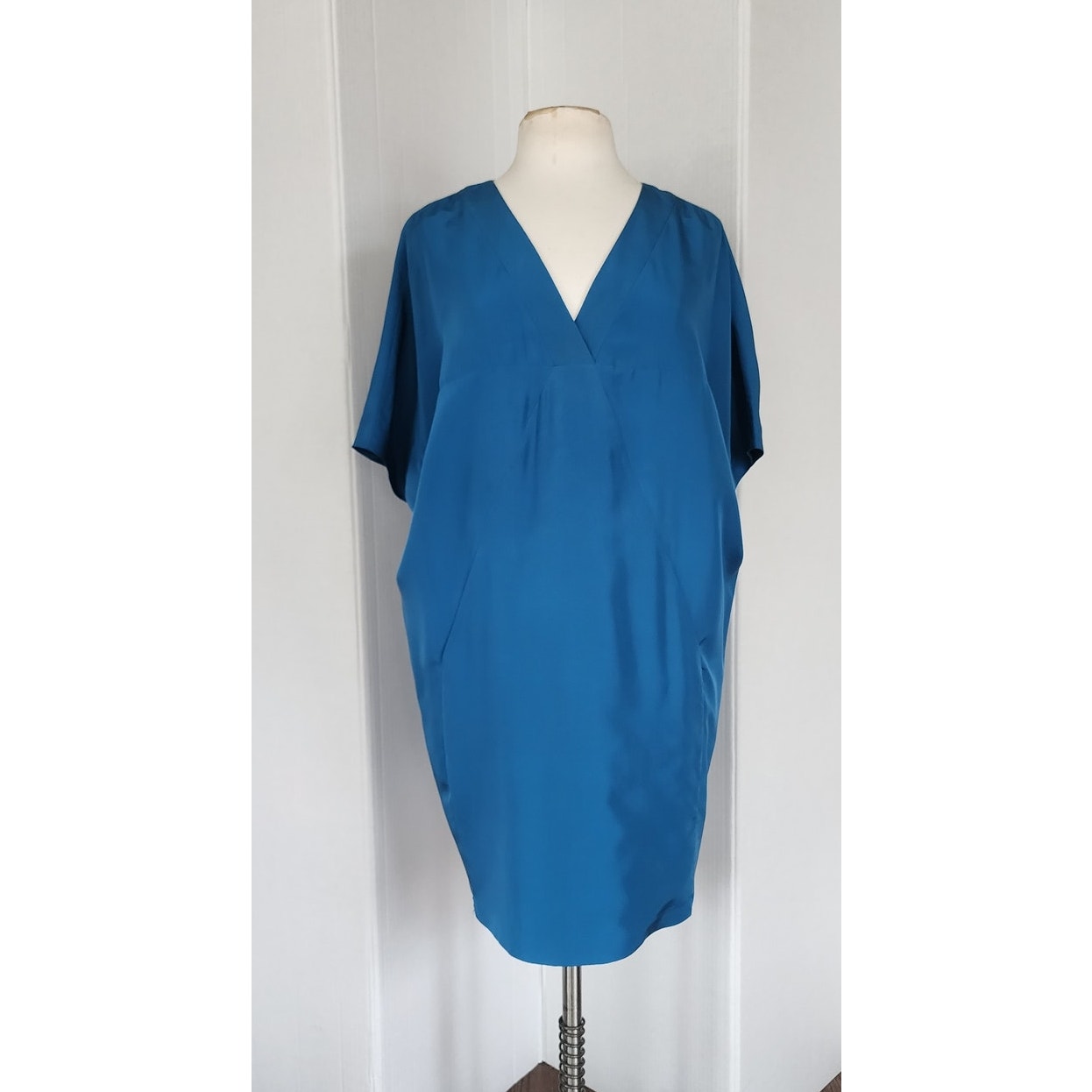 Helmut Lang Tunic Dress Blue Silk V Neck / medium 8